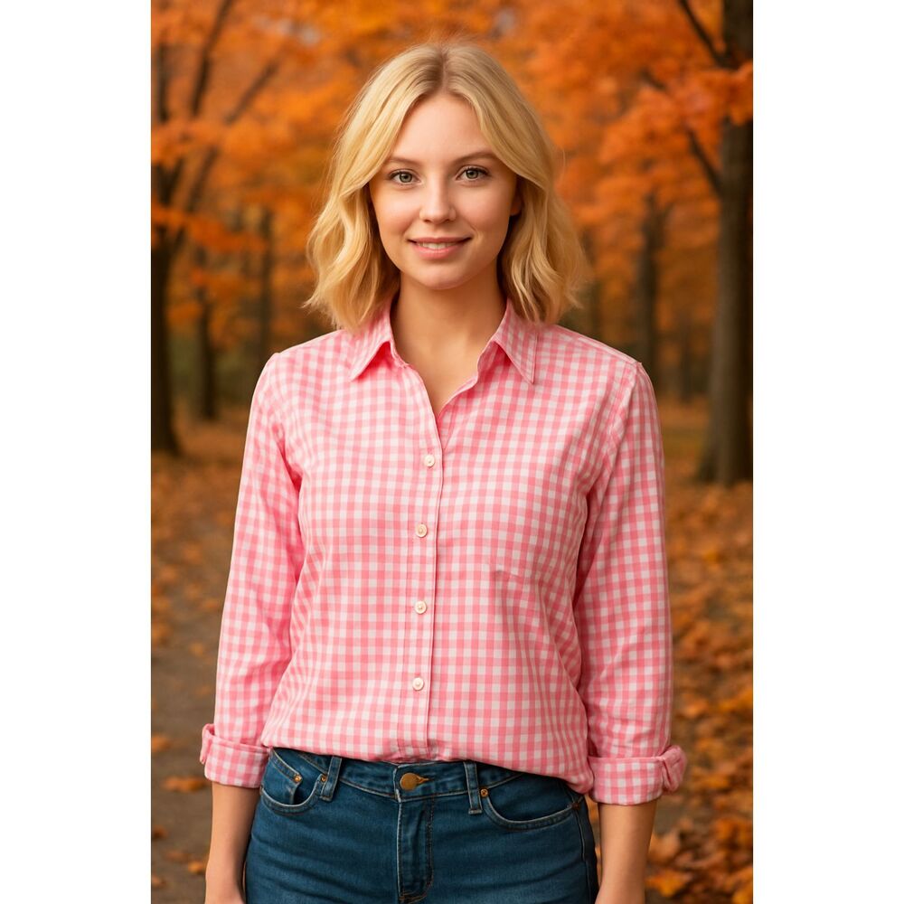 L.L. Bean Pink Gingham Button-Down Shirt